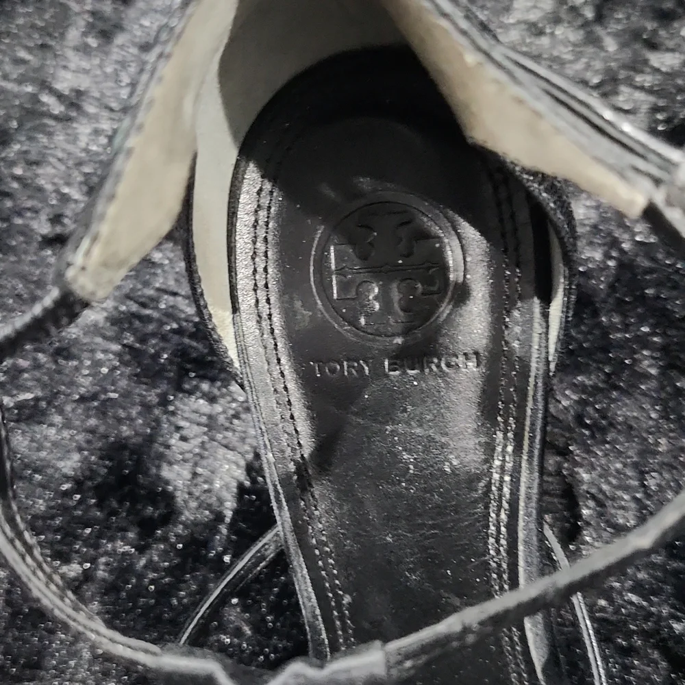 Tory Burch Black Satin and Crystal's with Leather sole Size 38.5 - Picture 9 of 11